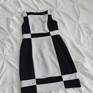 White House Black Market Black and White Colorblock Midi Dress